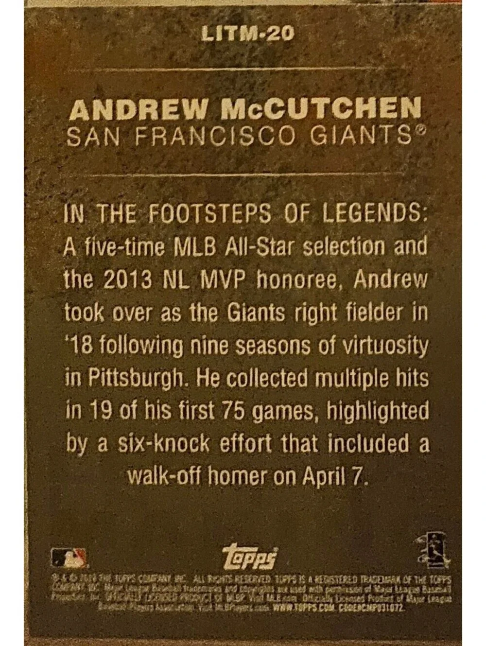 2018 Topps Update Legends in the Making #LITM20 - Andrew McCutchen - Pirates